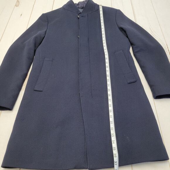 Zara Man navy blue tailored pea coat trench jacket full zip high collar - Picture 4 of 15